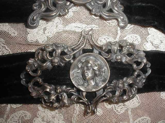 Antique Victorian Art Nouveau Nurse’s Silver Double Buckles Belt Flowing Hair