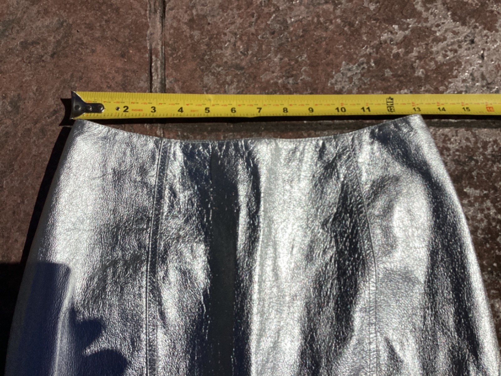 VTG Fred Hayman Beverly Hills Rodeo Dr Silver Foil Patent Leather Miniskirt Sz M