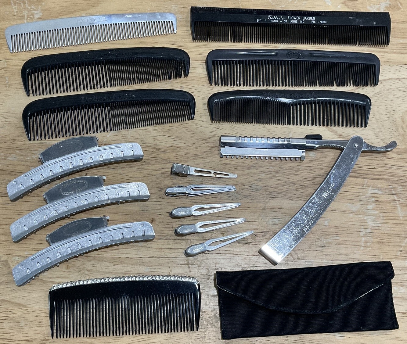 Vintage 17 PC ~ Metal Hair Clips Combs Major Shaper Tip Top Products Rhinestones
