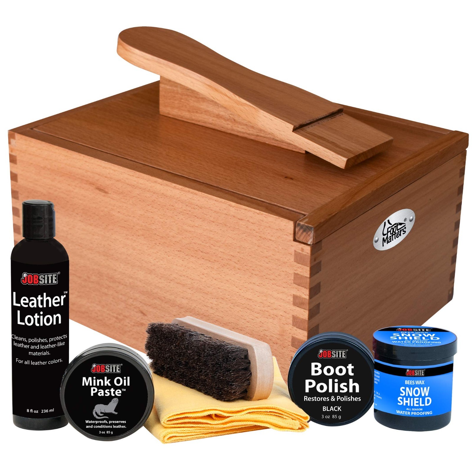 Shoe Shine Valet Box – Hardwood Boot & Shoe Care Kit, Polishing & Storage Soluti