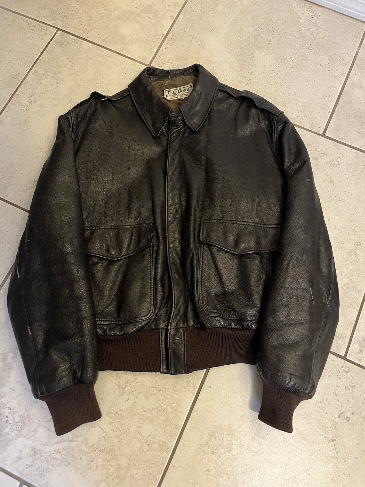 L.L.Bean Flying Tiger Black Leather Jacket Men’s Size 40 Regular Made in USA