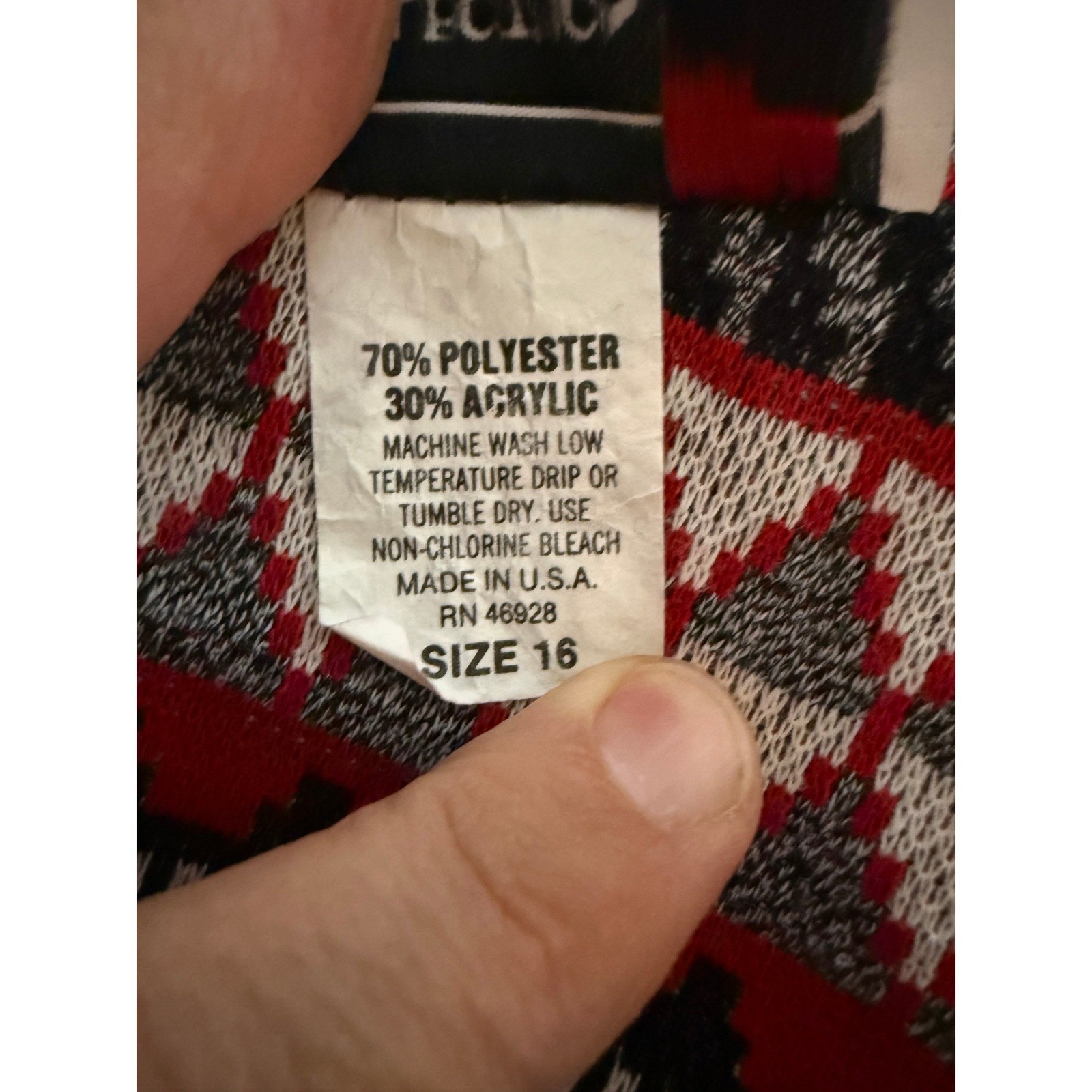 Pablo Collection Vintage Red Geometric Knit Cardigan Jacket Made in USA Size 16