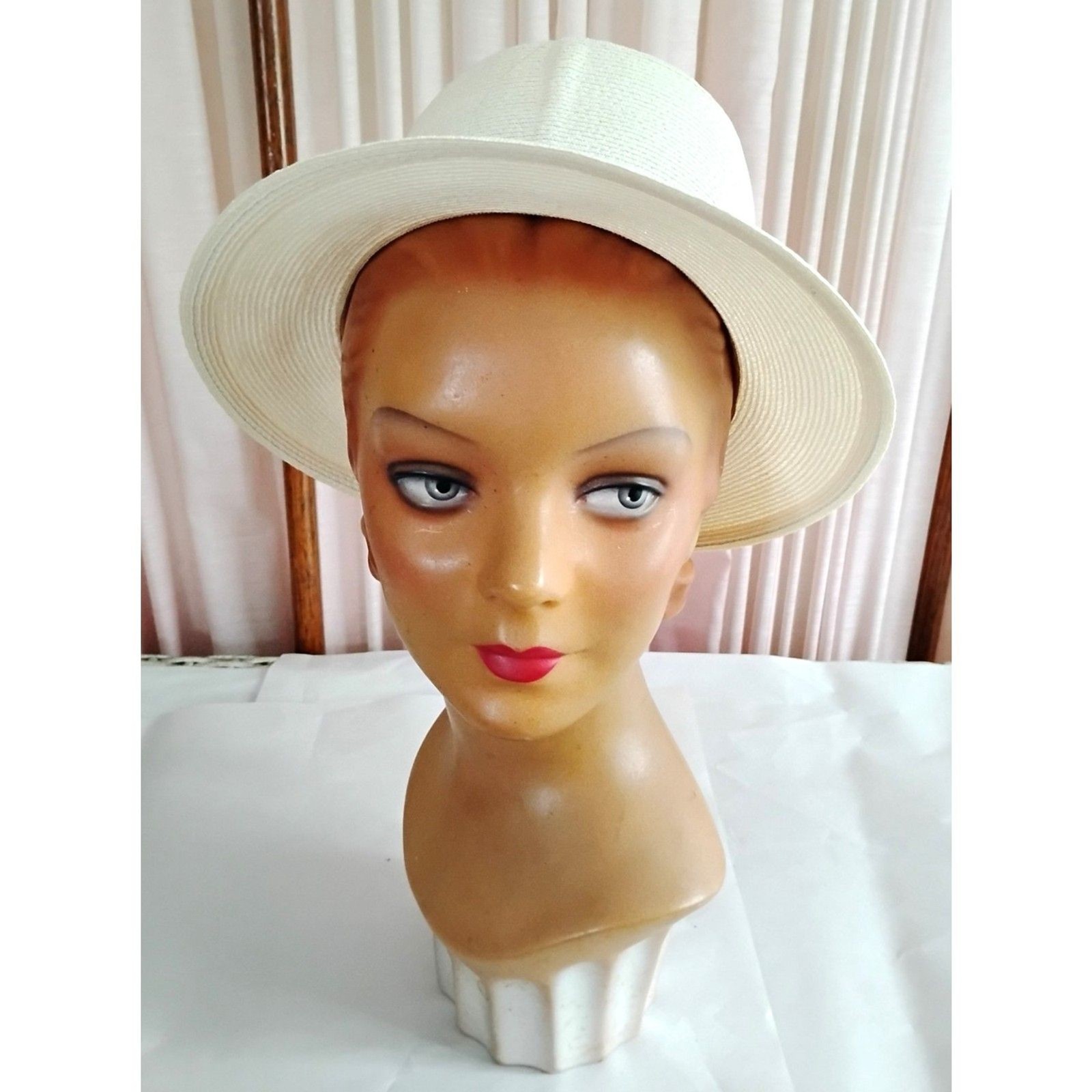 1960s Vintage Off White Hat, Synthetic Straw, Size 21 1/2