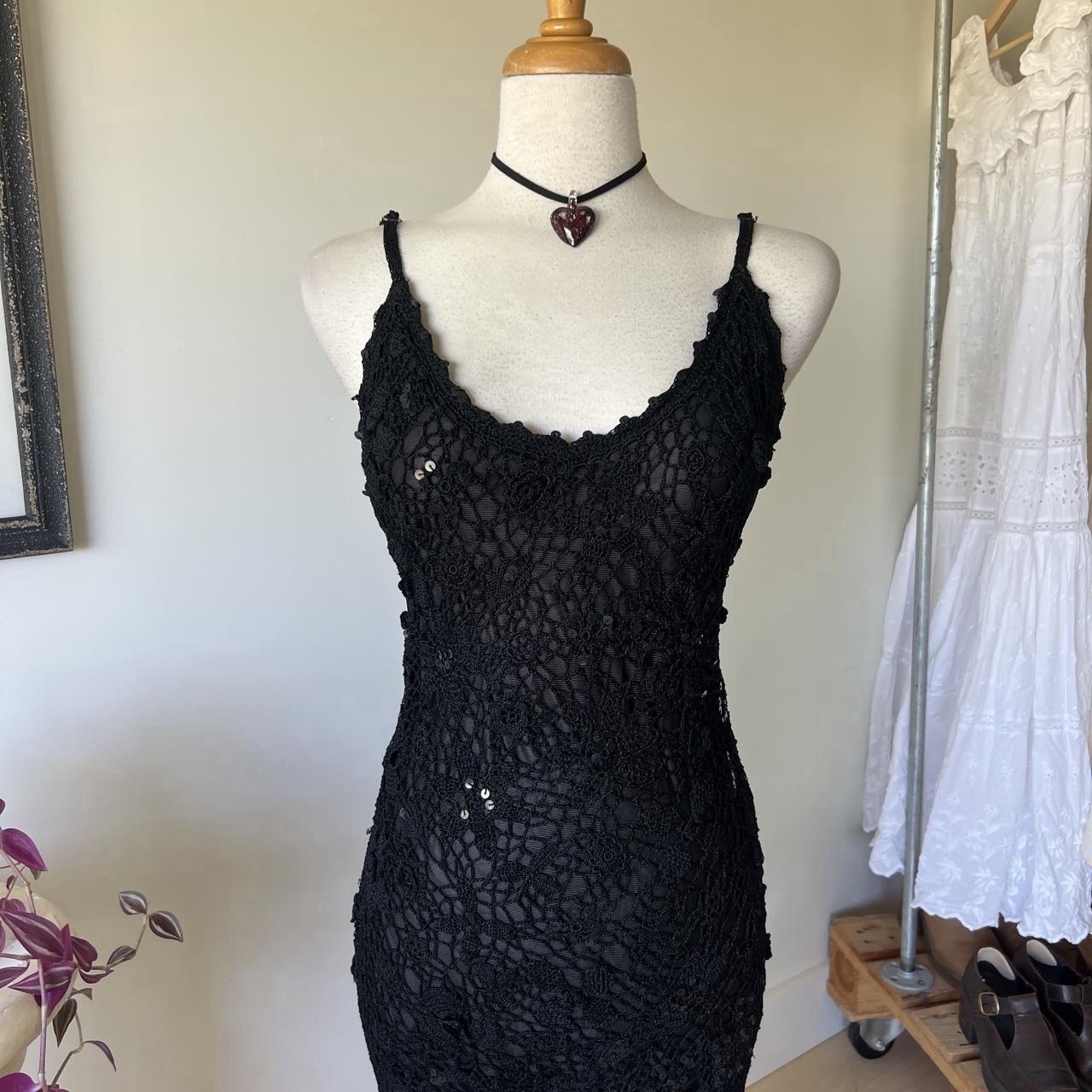 Black Crochet Antonello Serio Italian Vintage Maxi Dress