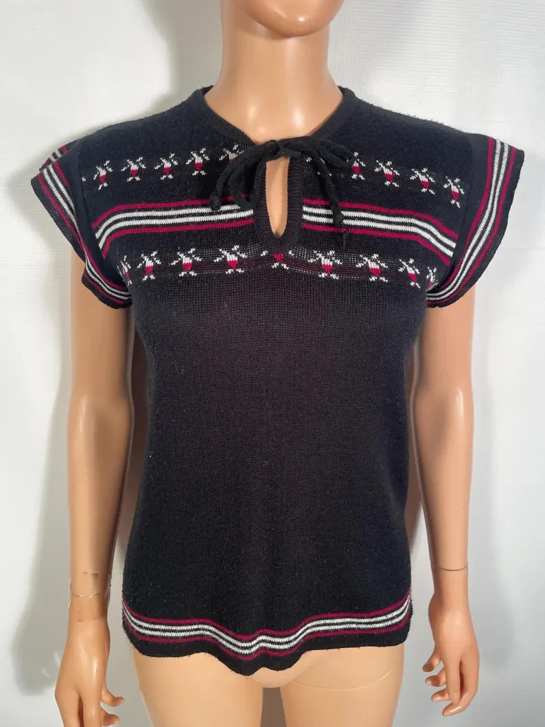 Vintage 1970s Hippy Boho Knit Top Size S/M