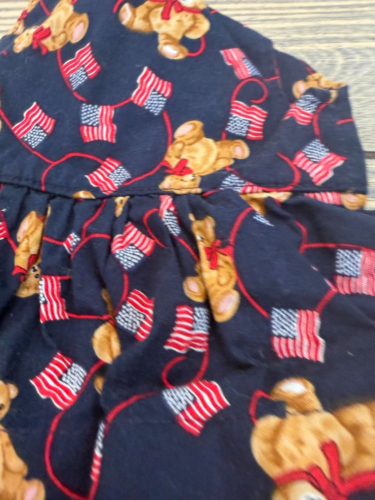 15″ Baby Doll Patriotic Dress & Hat Set Teddy Bear & Flag Print Navy Red White