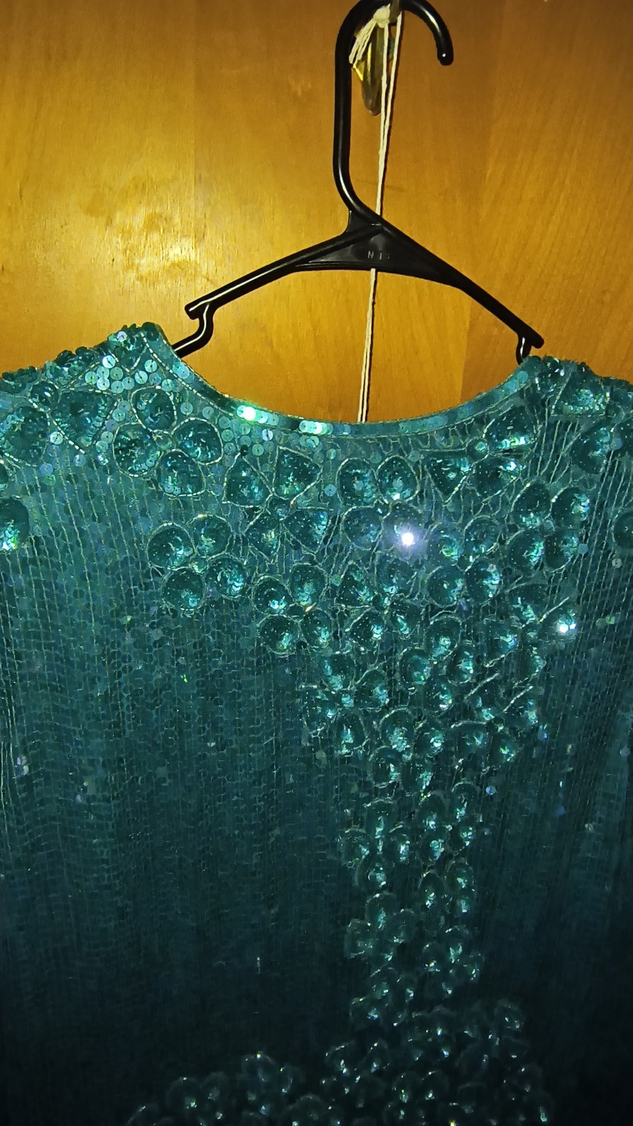 Vintage 80s Scala Sequined Evening Blouse-Mermaid Teal-