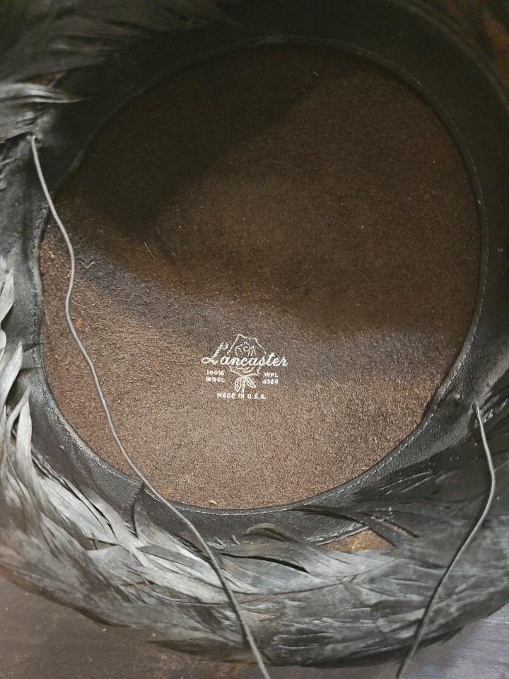 Vintage 1940s Glamorous BLACK Wool And Feather Hat By Lancaster. Made In USA