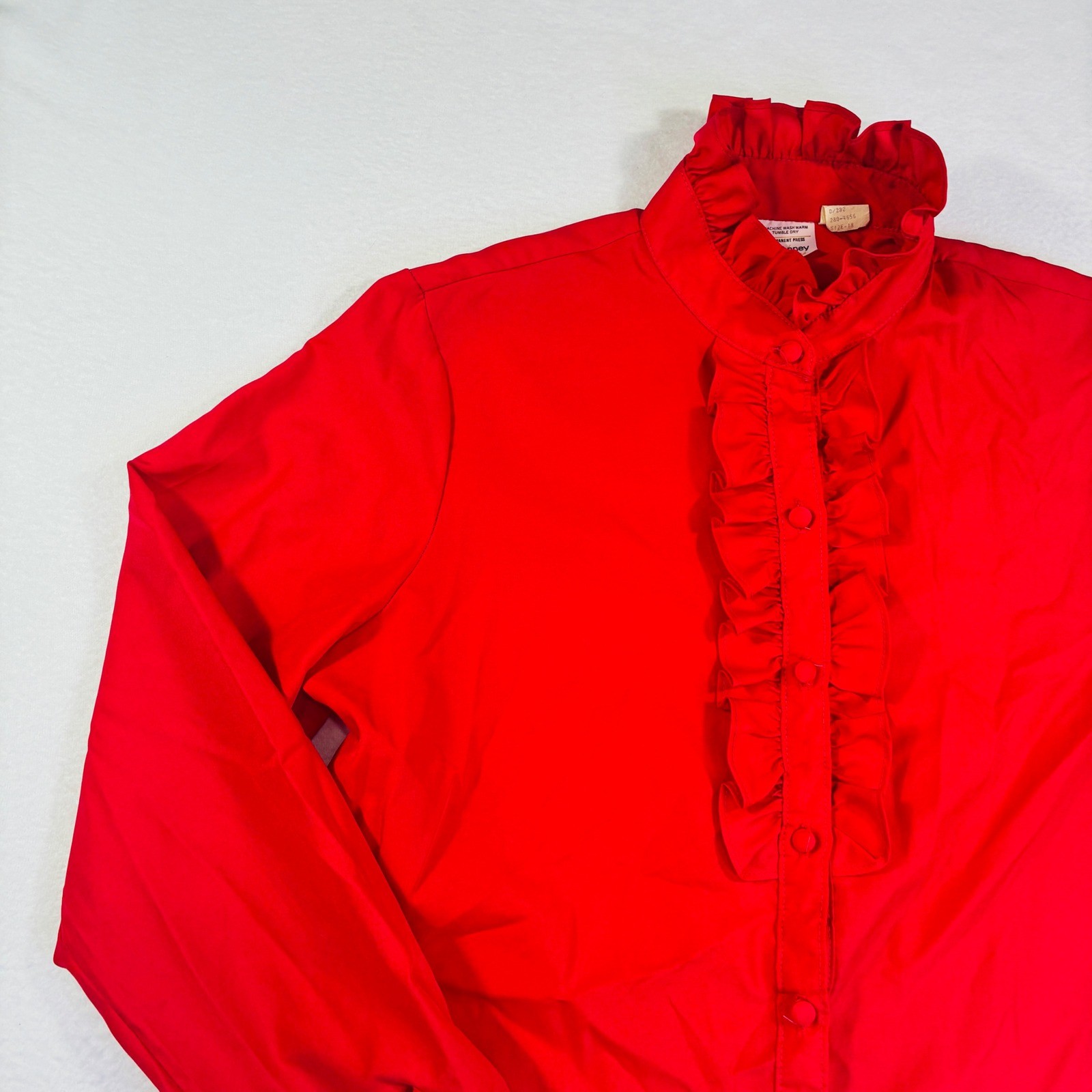 Vintage JCPenney Fashions Red Ruffle Neck Long Sleeve Blouse Size 18 Large