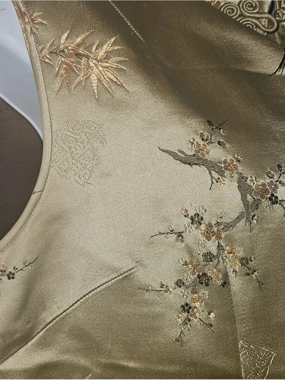 Vintage Chinese Silk Blend Mandarin Collar Frog Closure Embroidered Vest Top L