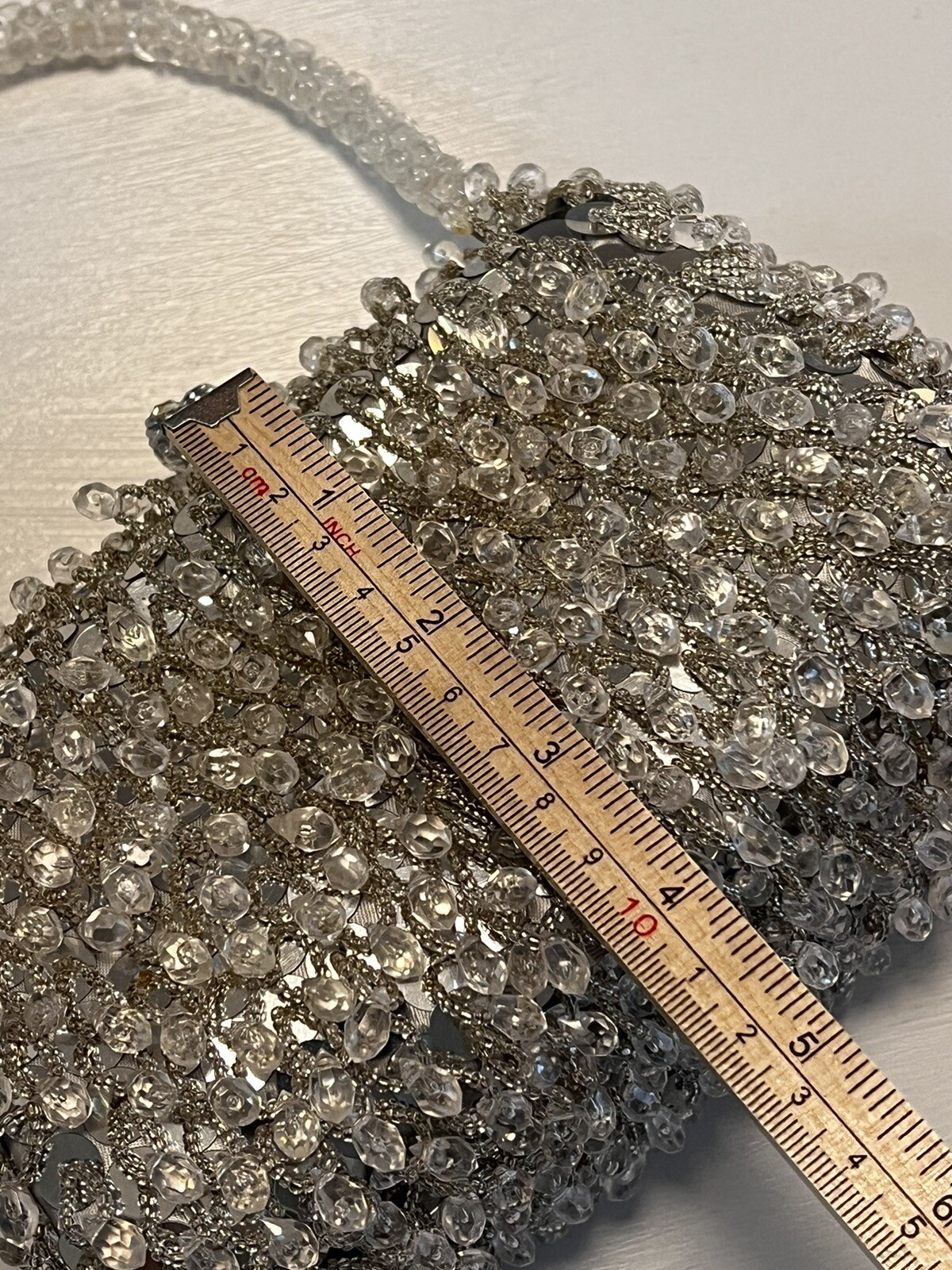 Vtg Beaded HandBag Silver & Clear Evening Purse Hong Kong Prom Wedding 60s 70s