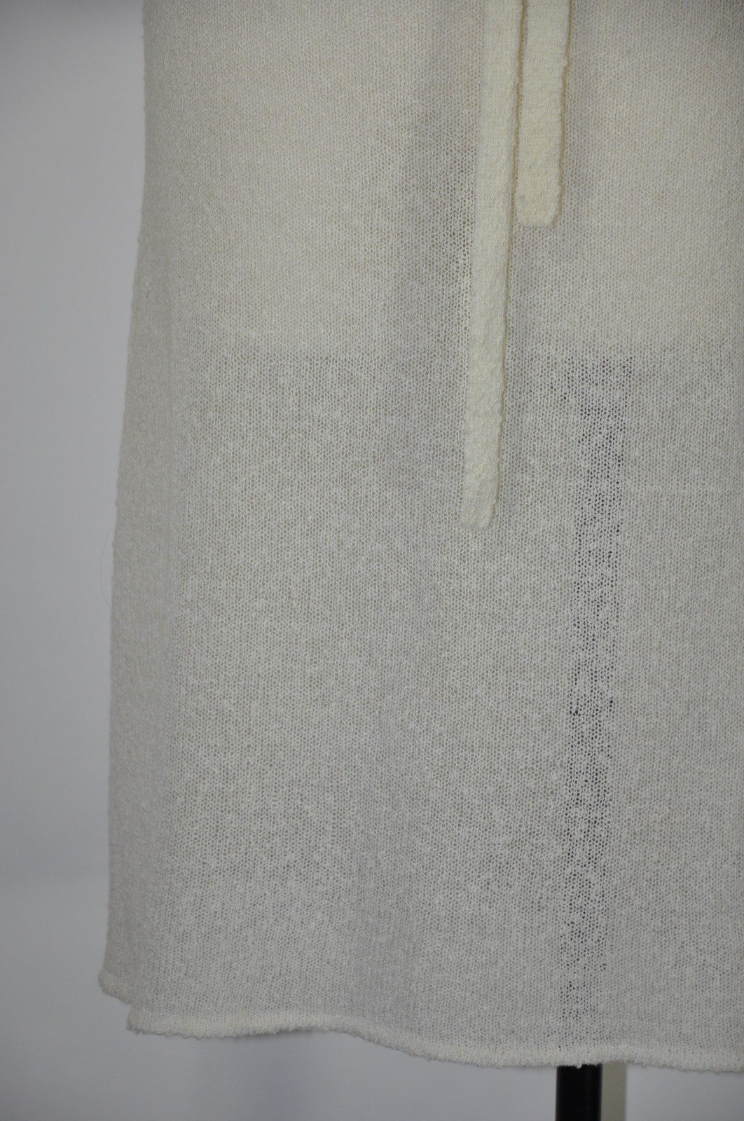 70s Vintage Cream Off White Pointelle Knit High Neck Pearl Sweater Dress Women M