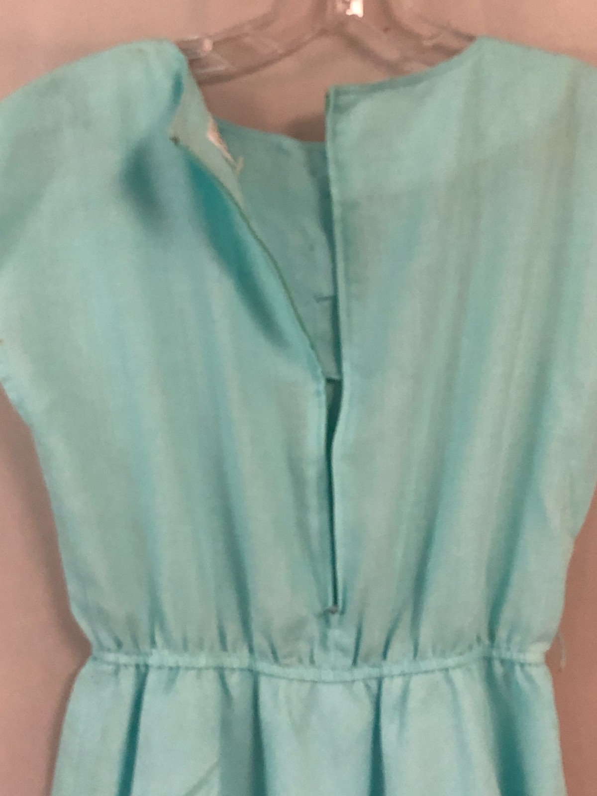 Vintage Leslie Fay Petites Peplum Style Dress Light Aqua Size 10 Cap Sleeves