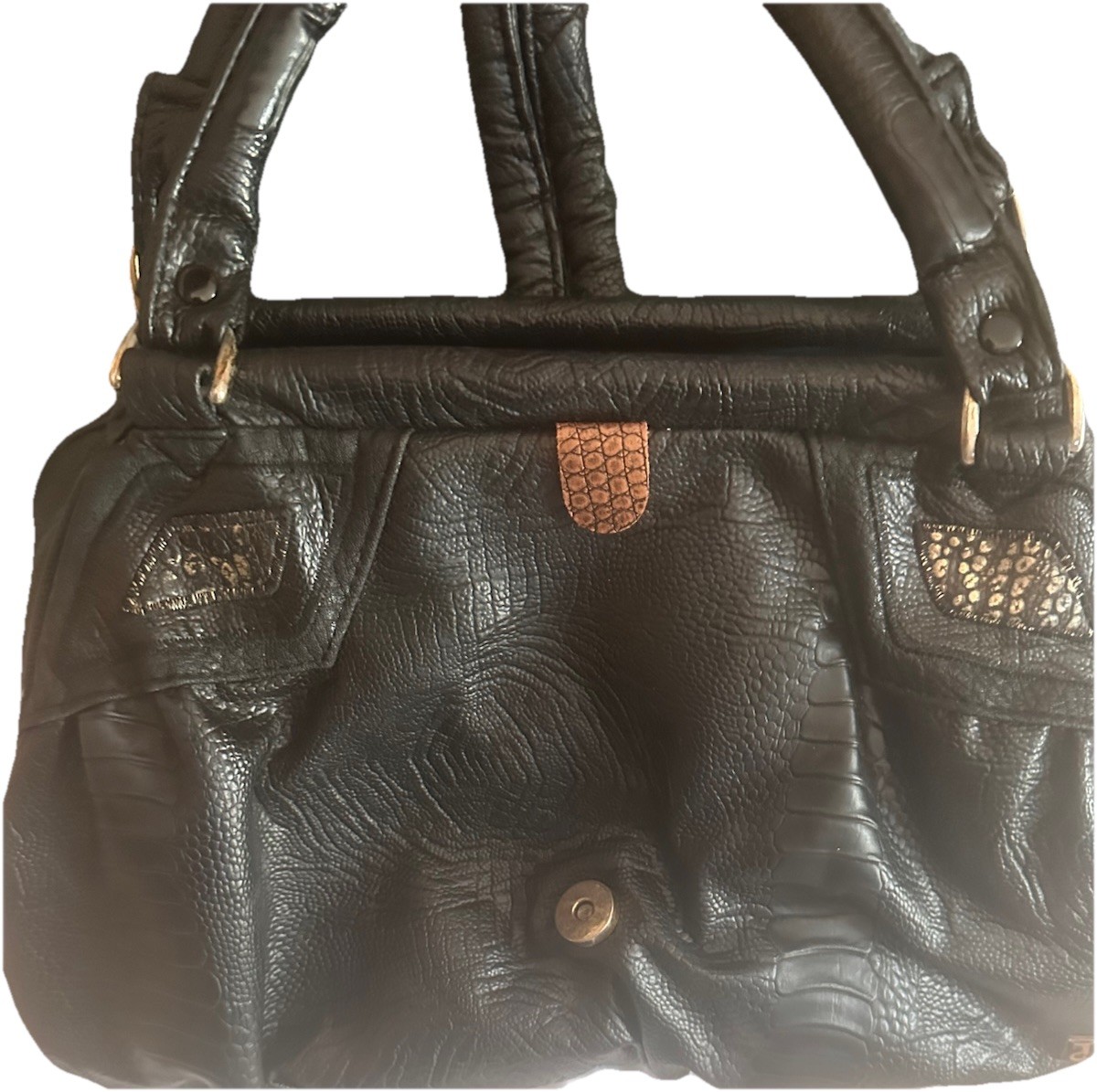 Vintage NAS Purse Black Crossbody Or Handle Faux Leather Made In Korea