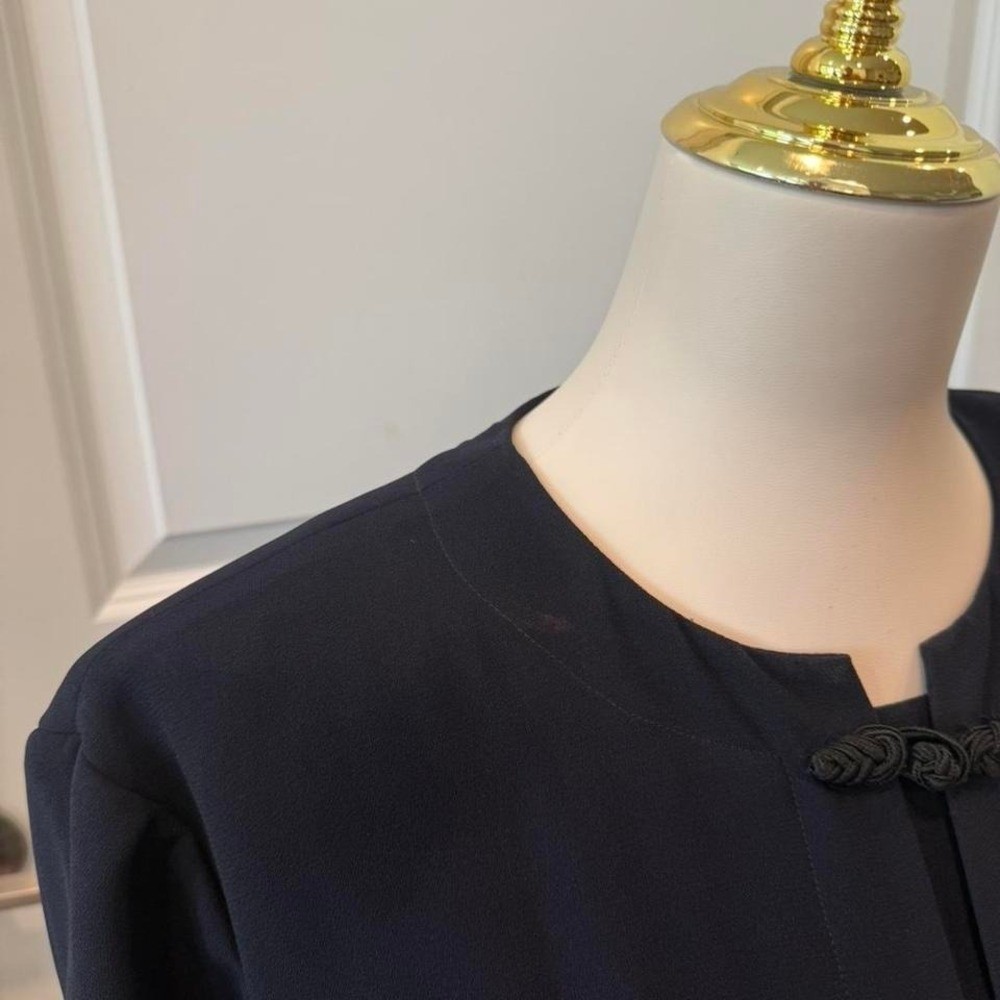 Vintage Debra Michaels Navy Midi Dress Frog Button Front Long Sleeve Size 16