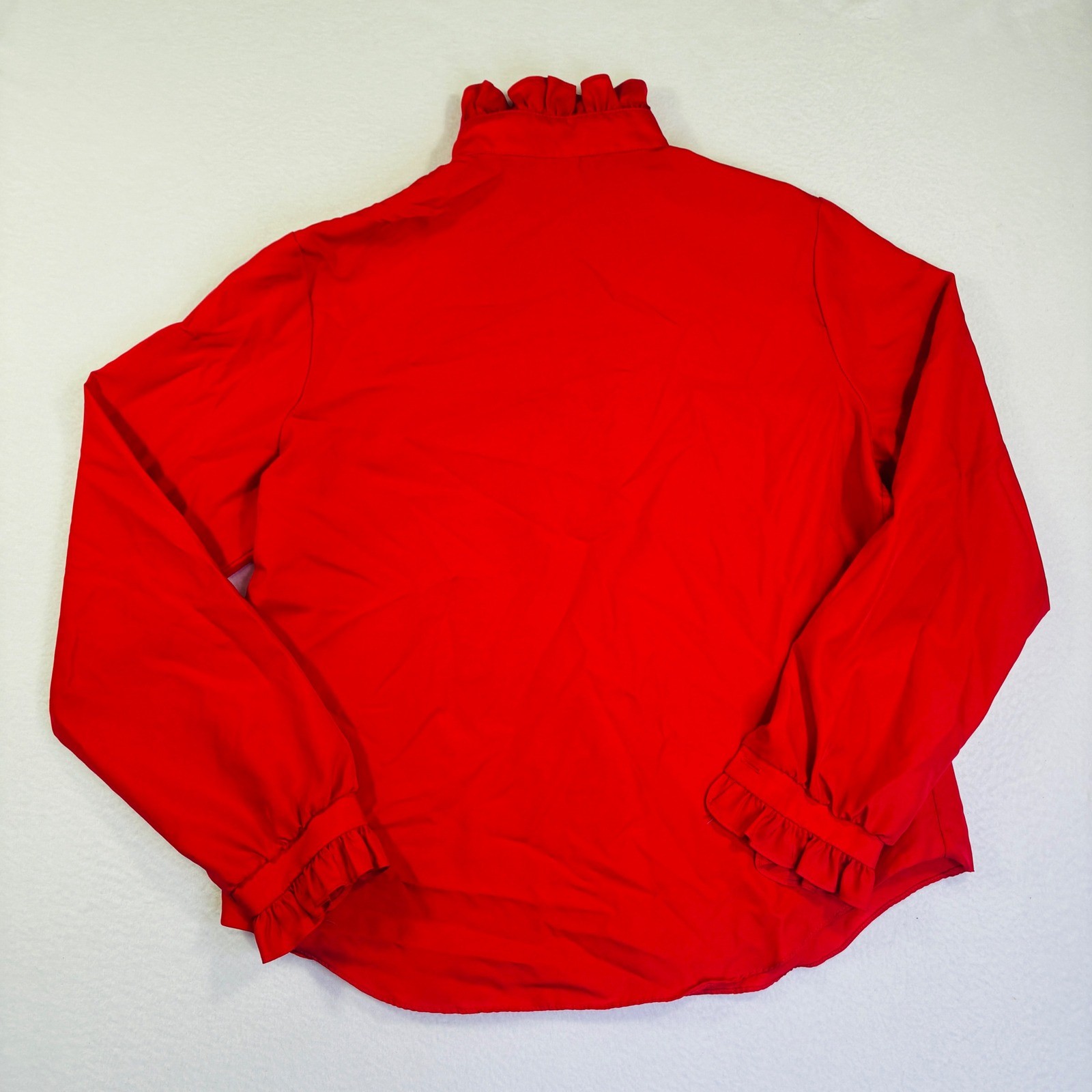 Vintage JCPenney Fashions Red Ruffle Neck Long Sleeve Blouse Size 18 Large