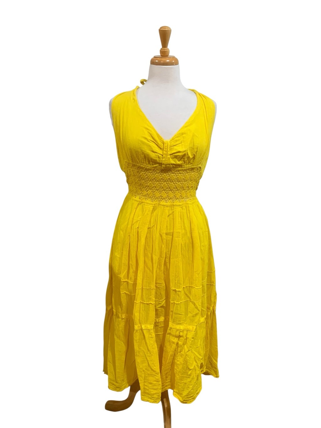Vntg 70’s Women’s Unbranded Yellow gauze Halter neck Midi Dress Size L/XL