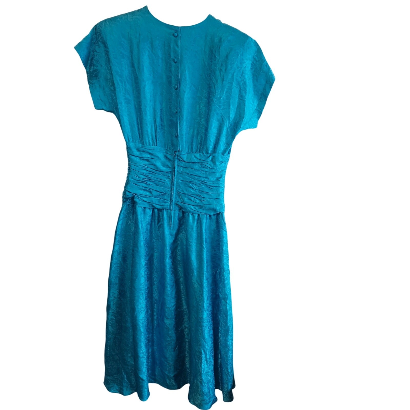 Vintage Maggie London 80s Dress Women Sz 8 Blue Silk Glam Rock Party Retro Pinup