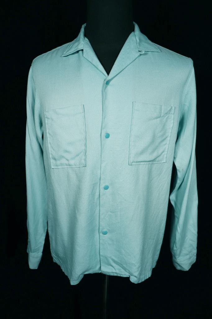 Rare Vintage 1950’s Turquoise Brent Rayon Gabardine Shirt Size Med VG Condition