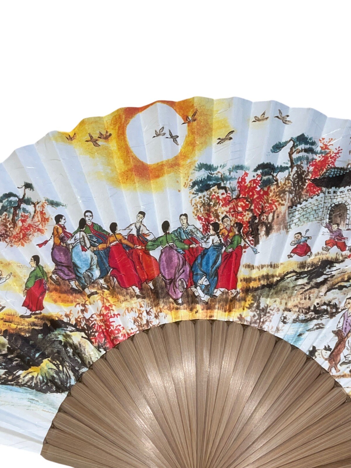 Korean Traditional Crafts Beautiful Folding Hand Fan Korean paper Folk Paint