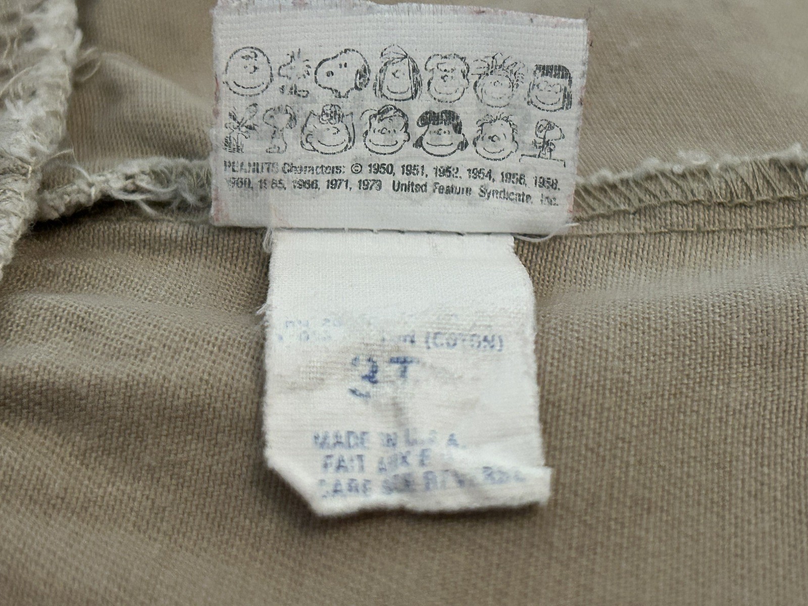 Vintage Peanuts Khaki Beige Cargo Pants Pockets Elastic Waist Cuffs USA Boys 3T