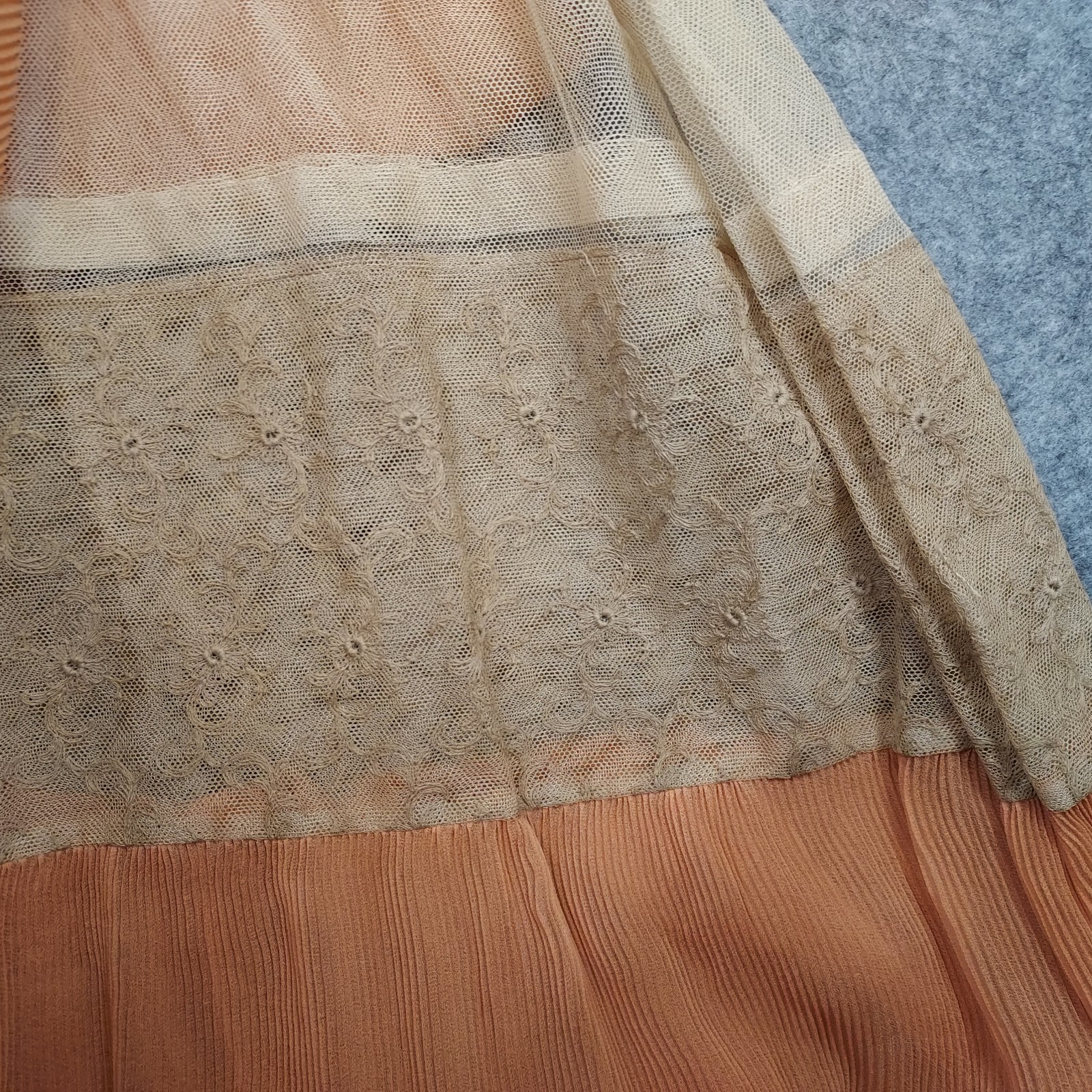 1910s Flapper Dress Lace Chiffon Authent Peach Sash Titantic True Vintage