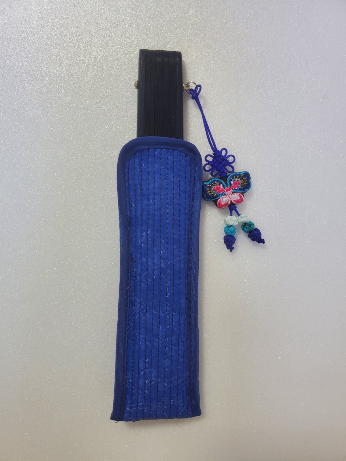 Korean Traditional Bamboo Print Hand Fan w/ Case & Tassel BLUE – US Seller