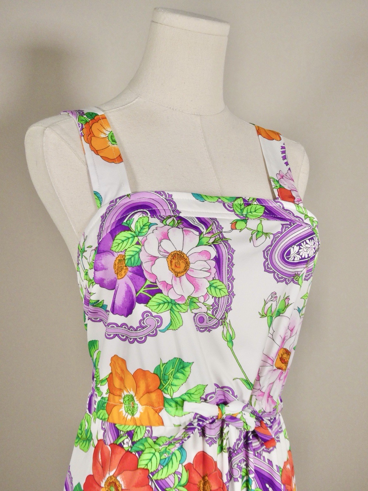 Vintage 1970s Flower Power Dress Paisley Rainbow Groovy Retro 70s 60s Medium M