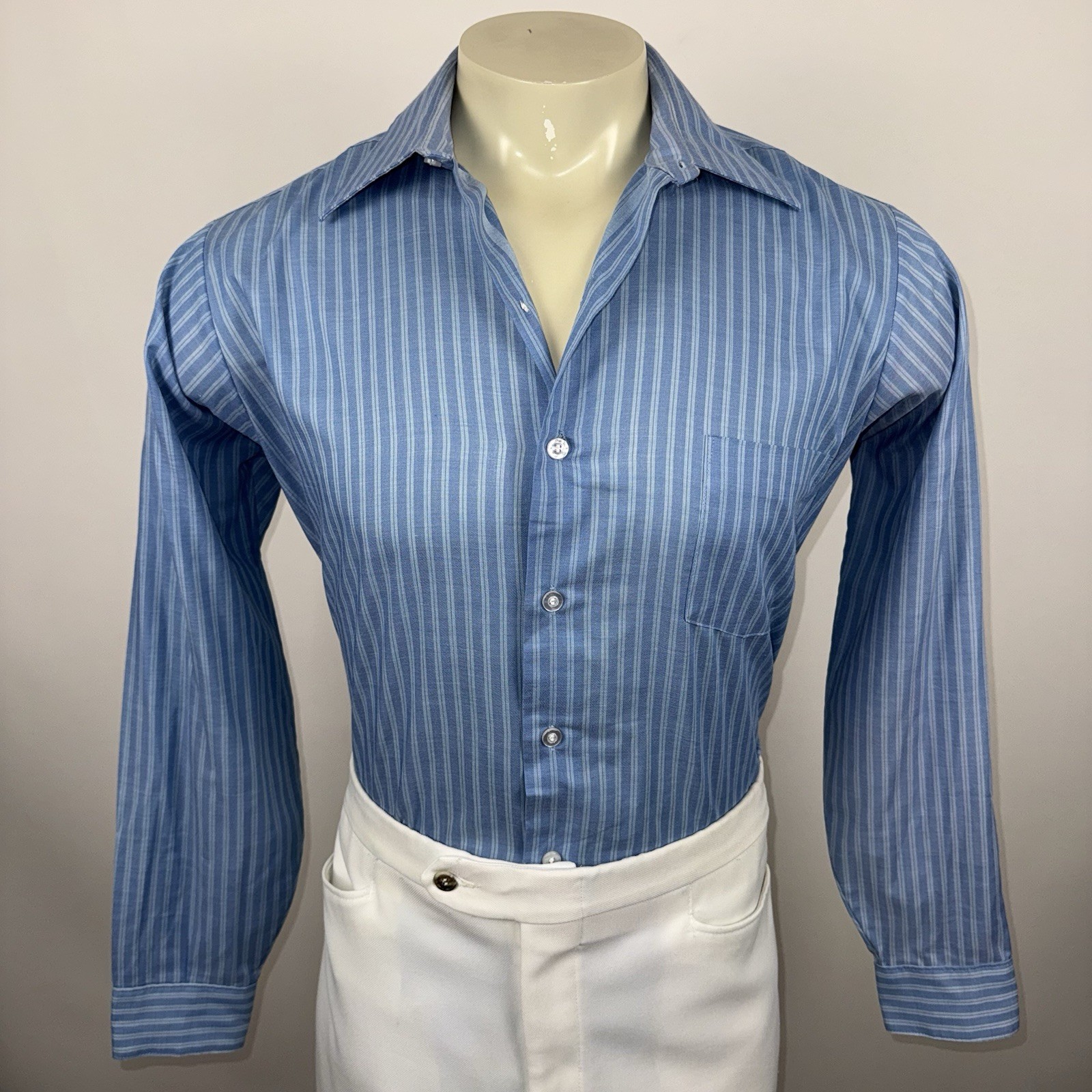 Van Heusen Dress Shirt MCM Mid Century 60s 70s Vtg Striped Medium Mens 15.5 34