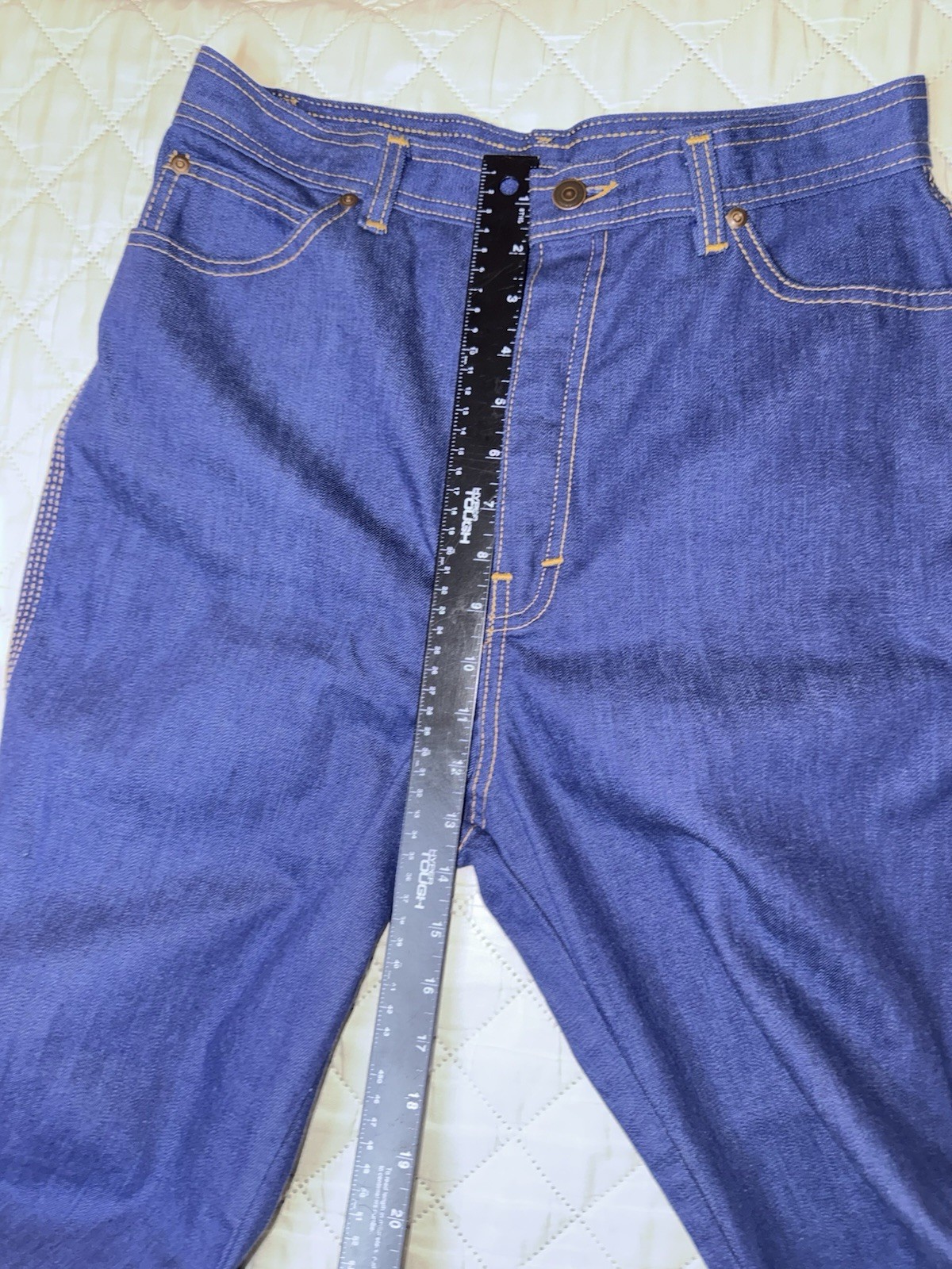 Vintage 70s Disco High Waist DARK Denim Jeans Talon 42 Zip Flare Leg Geometric