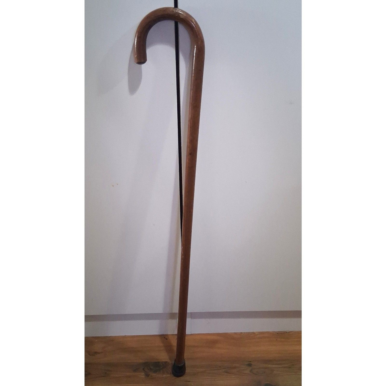 36″ Vintage Birch Wood Classic Crook Handle Rubber Tip Wooden Walking Stick Cane