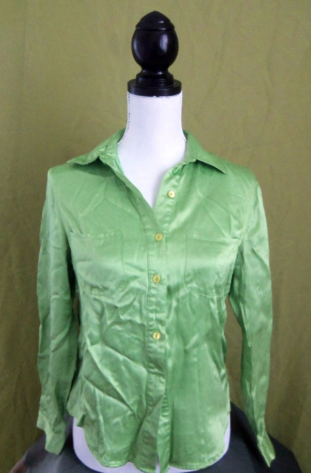 Vintage 90s “lime” green acetate/rayon satin blouse. Notations brand
