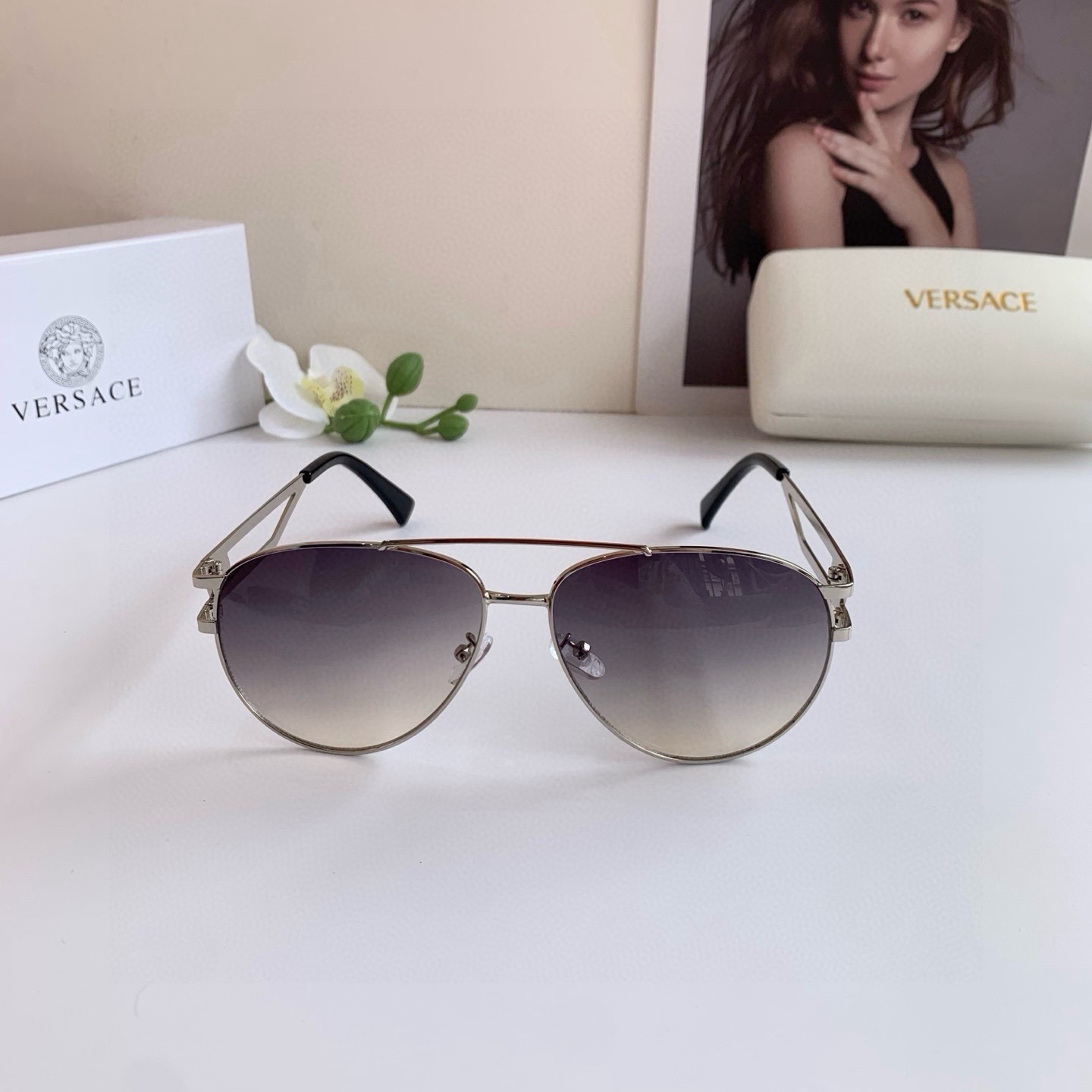 Versace Classic 17288 62 20-144mm Women’s Silver Aviator Sunglasses