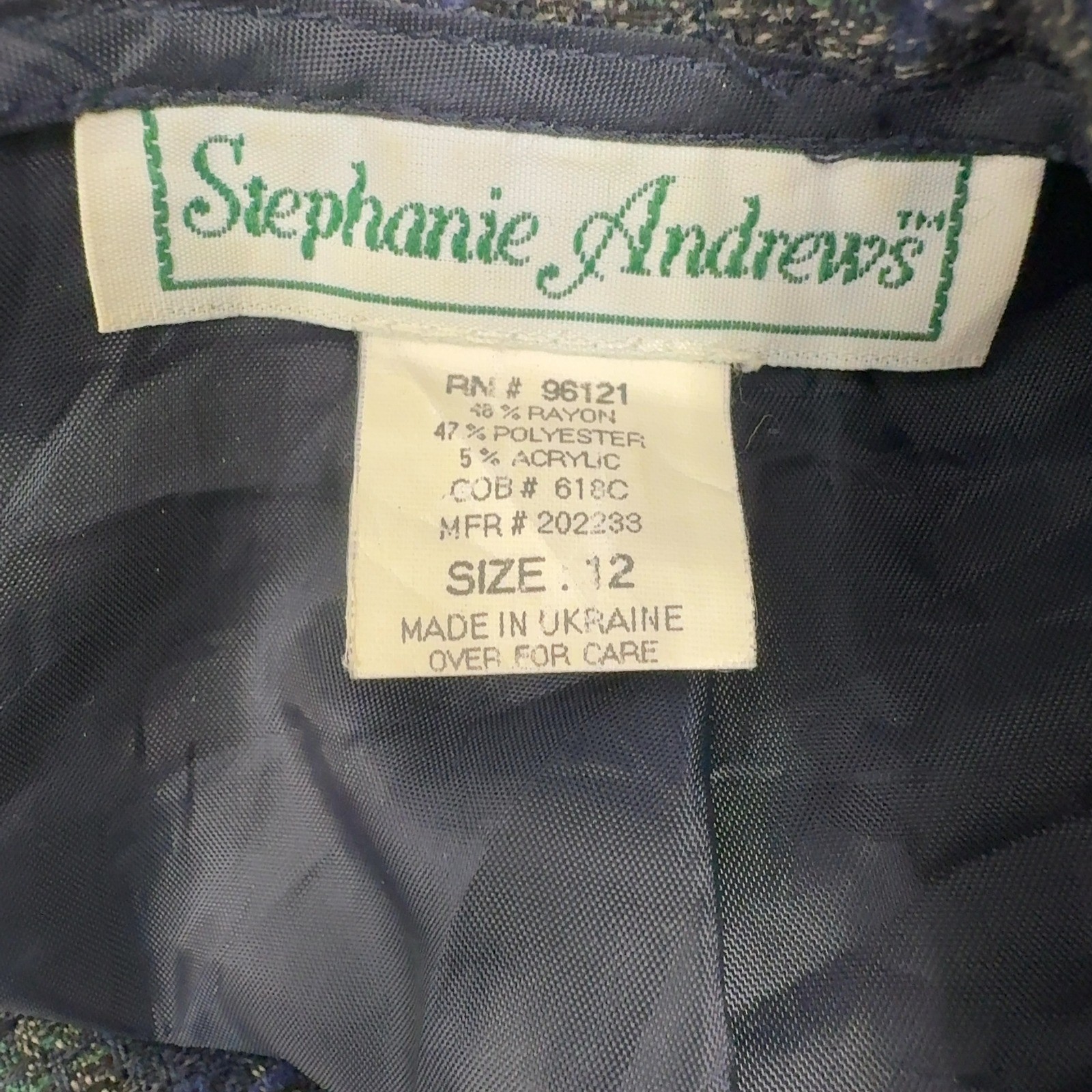Vintage Stephanie Andrews Skirt Womens 12 Blue Green Rayon Blend Plaid Casual