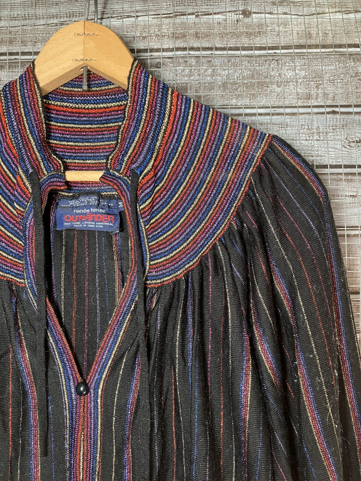 Vintage 80’s Metallic Thread Peasant Top Ruffle Tie Neck Goth Dark Academia Sz M