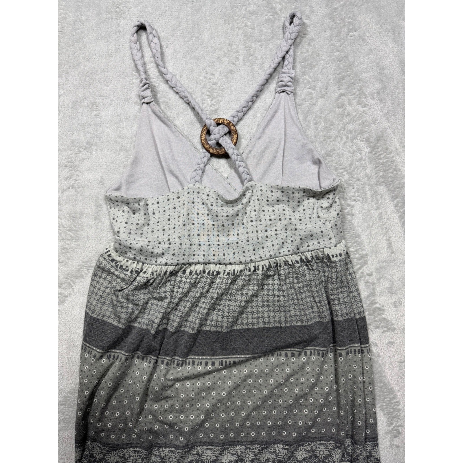 Vintage 2000s Mudd Gray Rayon Blend Boho Tiered Maxi Dress Small Y2K XS/S