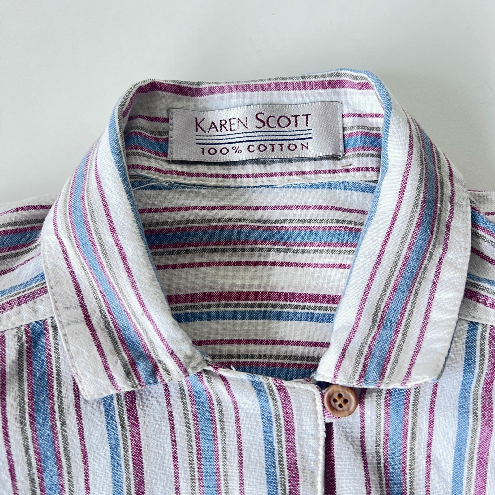 Vintage Karen Scott Striped Cotton Button Down Collar Shirt Women’s Small