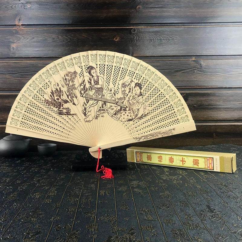 Vintage Openwork Folding Wood Fan – Panda Design, Asian Hand Fan，Ancient Story
