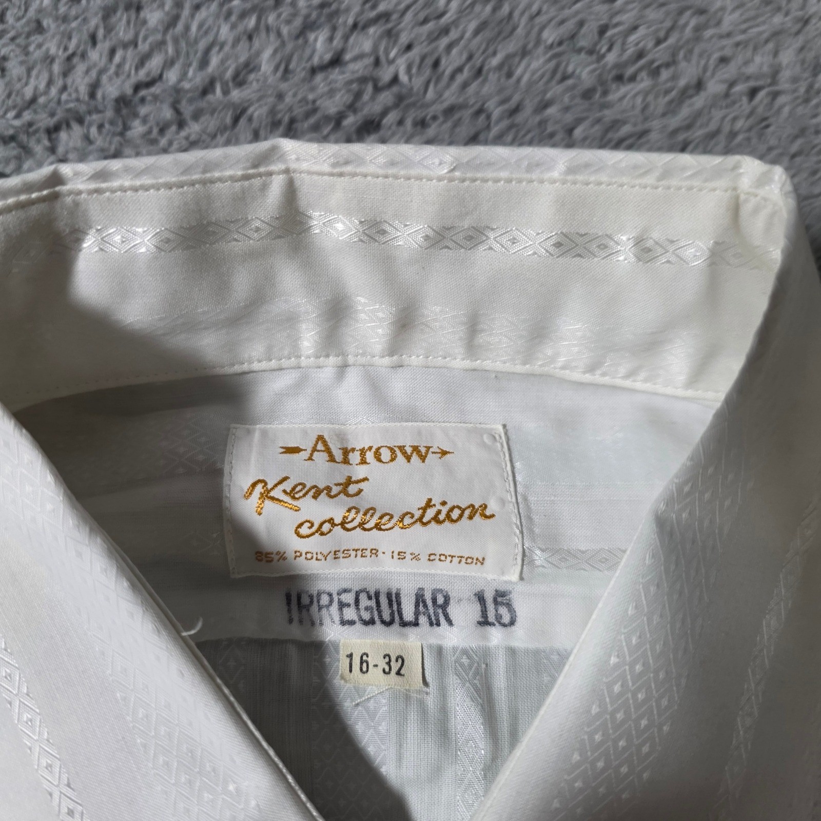 Arrow Mens 16-32 Dress Shirt White Jacquard Stripe Long Sleeve Button Down Vintg