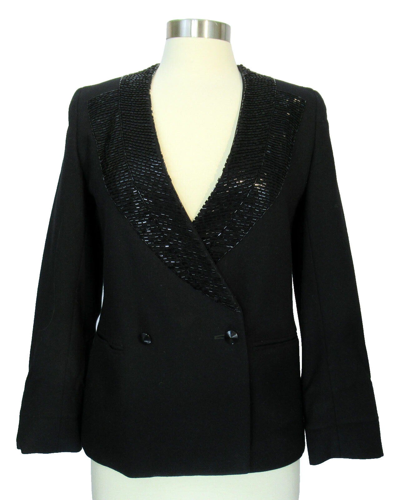 Harvé Benard for Saks Fifth Avenue 100% Wool black beaded collar blazer S