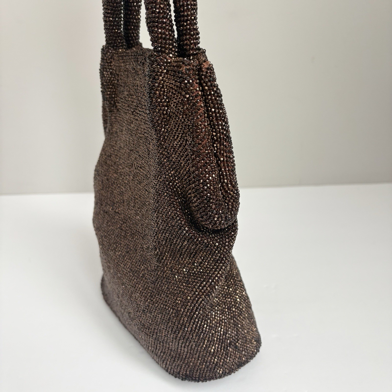 Vintage 1940’s French Copper Bronze Steel Cut Micro Beaded Evening Bag Purse