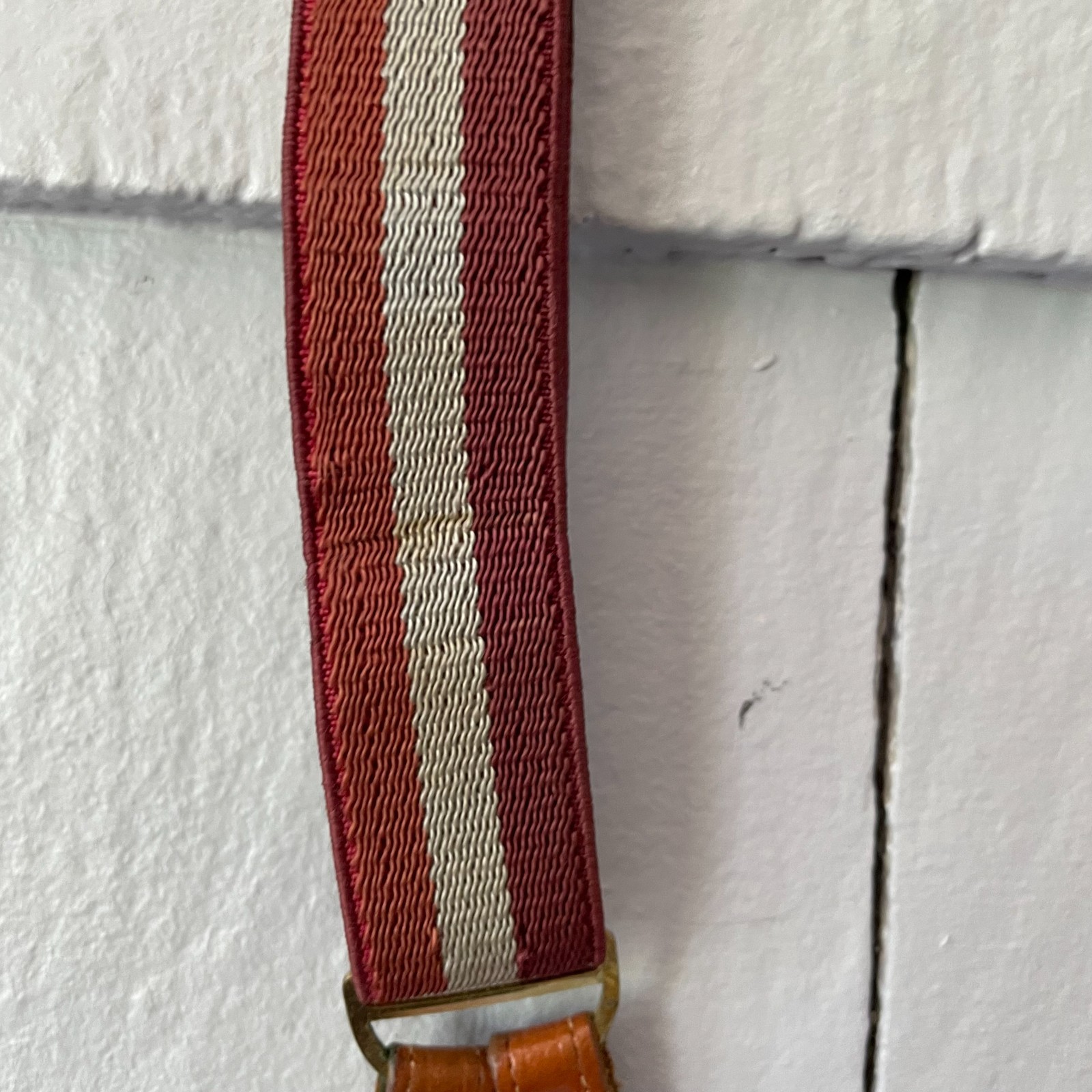 30s Vintage Paris Brand Brown & Gray Elastic Suspenders w/ Brass&Leather Details