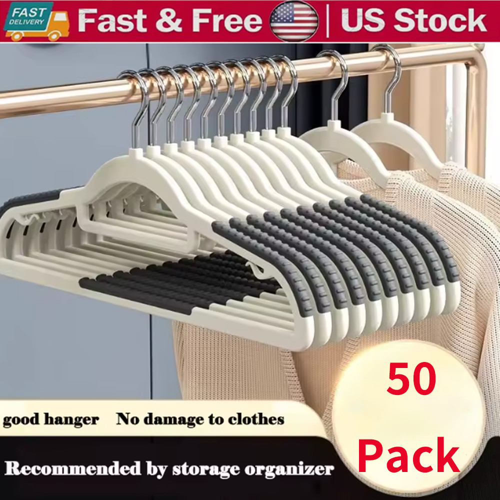 Non Slip Plastic Hangers for Clothes Coat Heavy Duty 360° Swivel Hook Pack of 50
