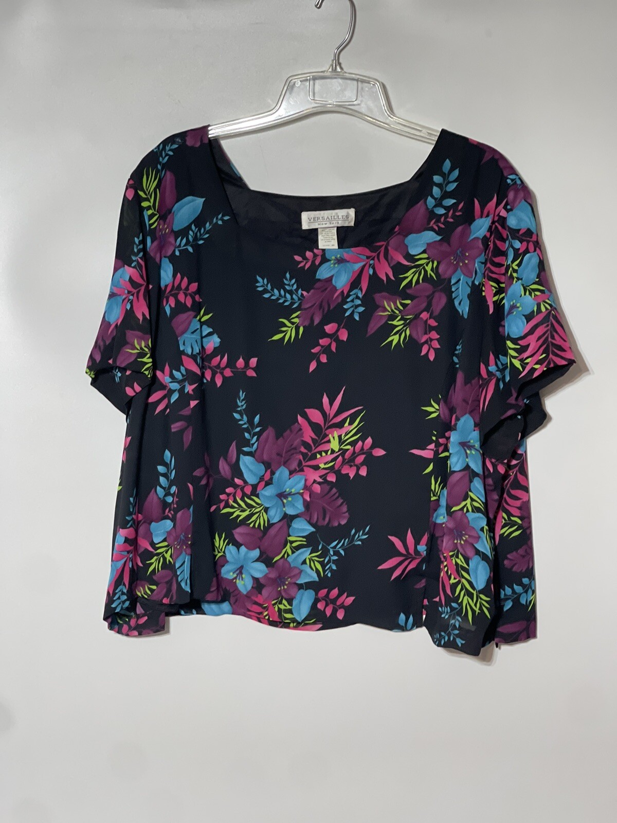 Vintage 80s Womens Plus 30W Top Blazer Shoulder Pads Hot Pink Tropical Floral