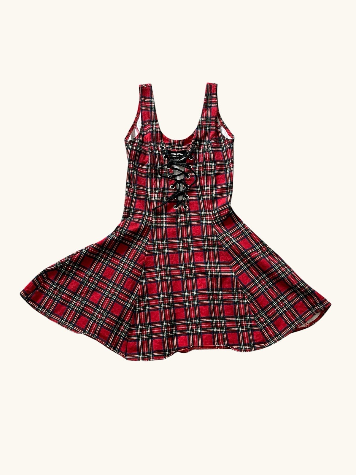 Vintage Lip Service Made USA Red Plaid Lace Up Mini Dress Size S Punk Goth Y2K