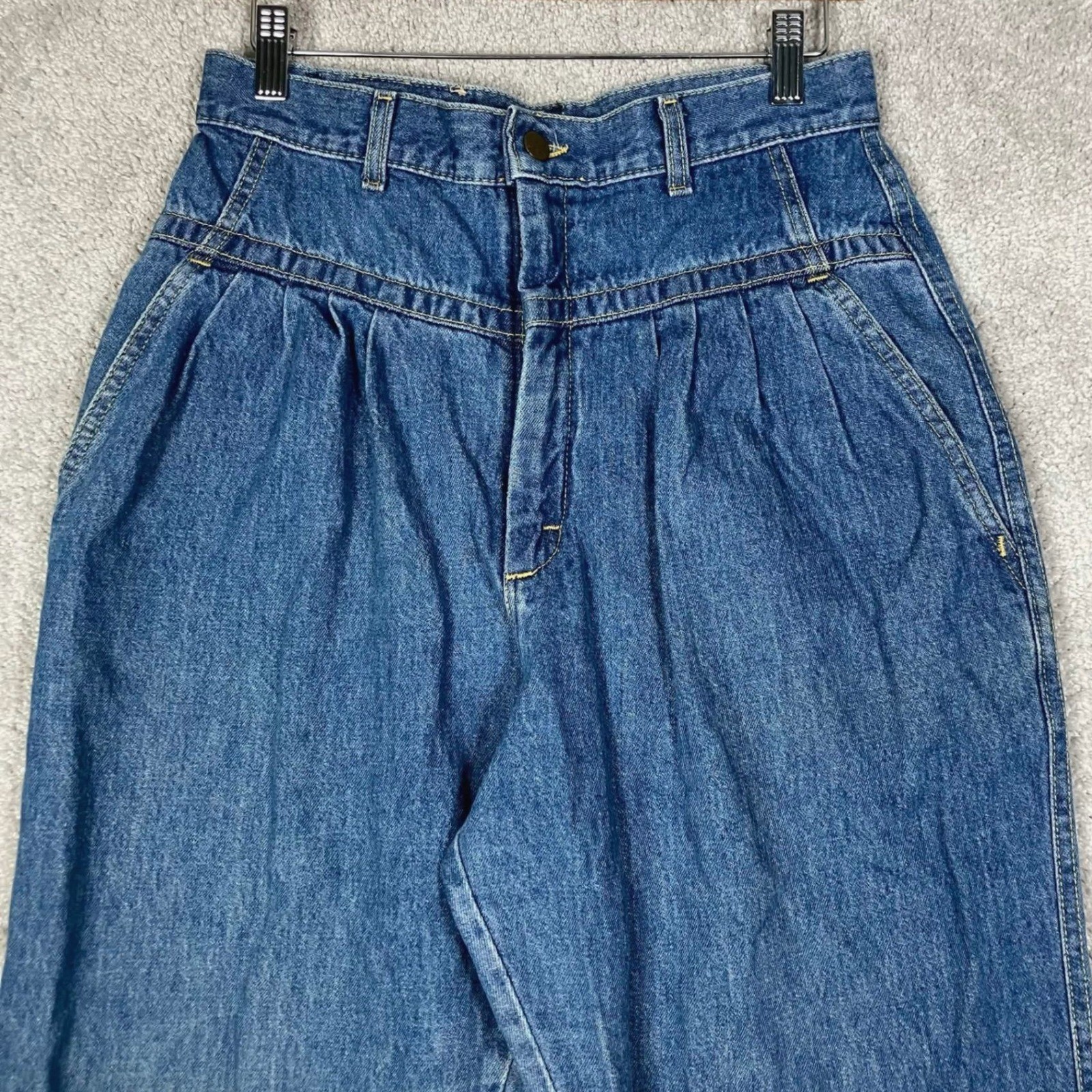 Vintage 80s Lee Mom Jeans High Waisted Pleated Blue Denim Made in USA 13 28×29