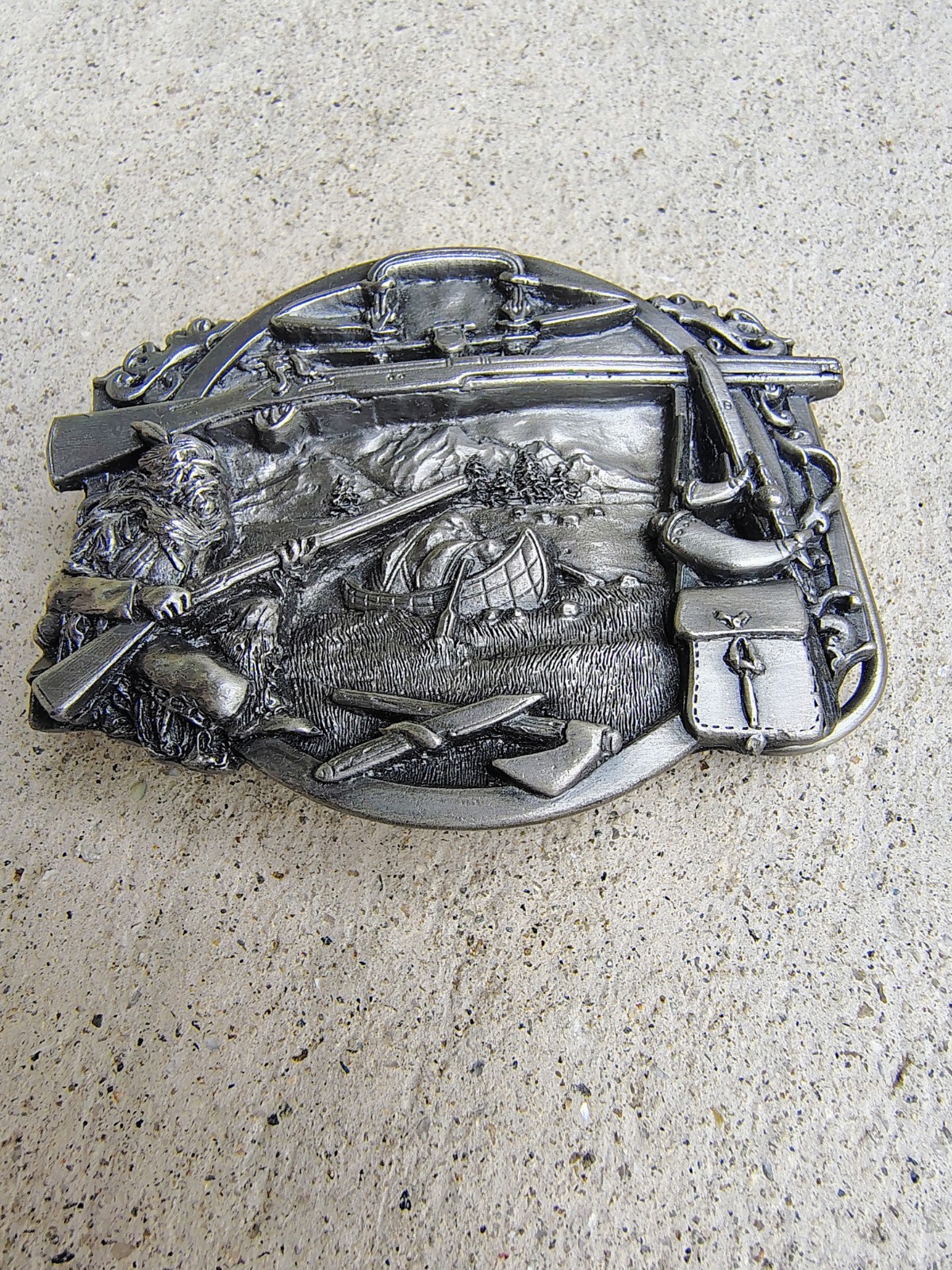 Vintage Siskiyou Pewter Belt Buckle The Fur Trapper 0-29 1984 Williams Oregon