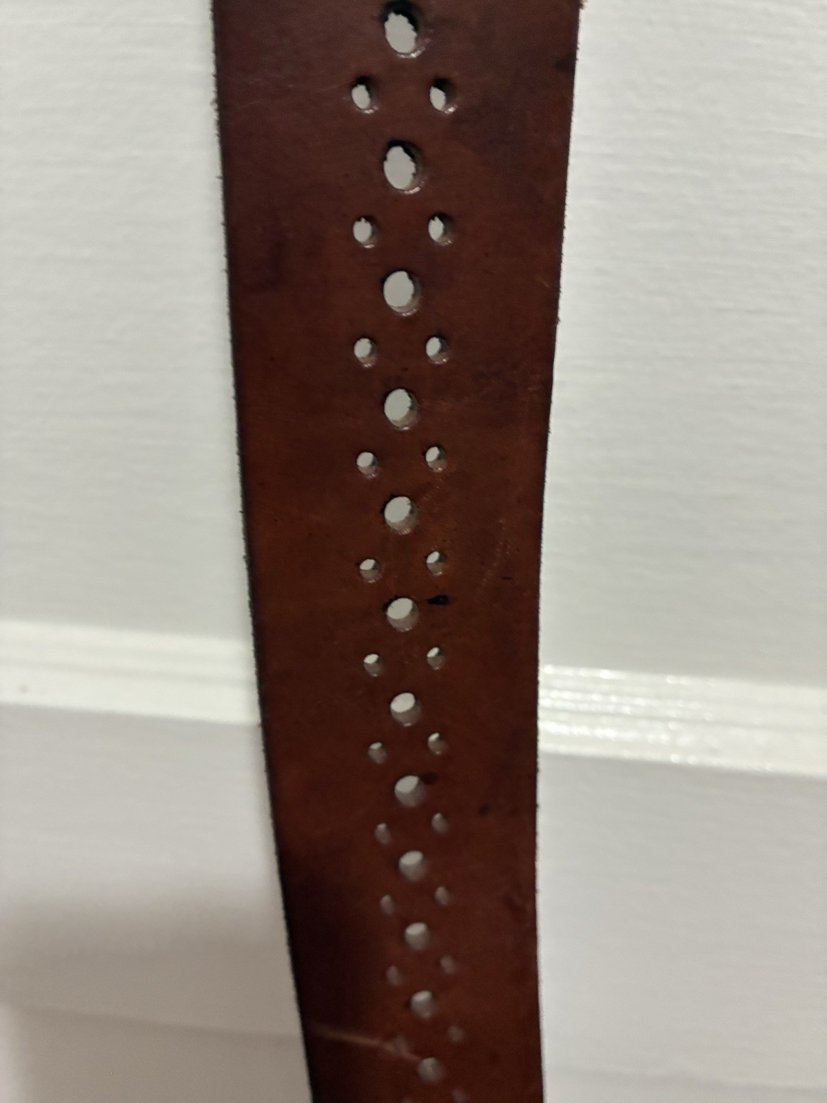 Vtg Y2K Hollister Men’s Women’s LOGO Tan Brown Leather Belt Hippie Holes 38 XS/S