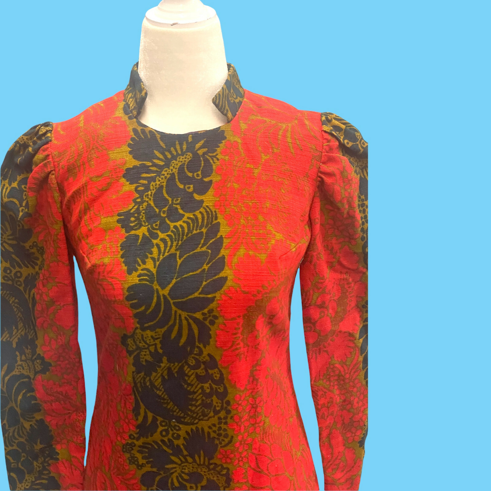 Vintage 1960s Bright Retro Pattern Lohmans Midi Dress Size 5 Red Gold Black