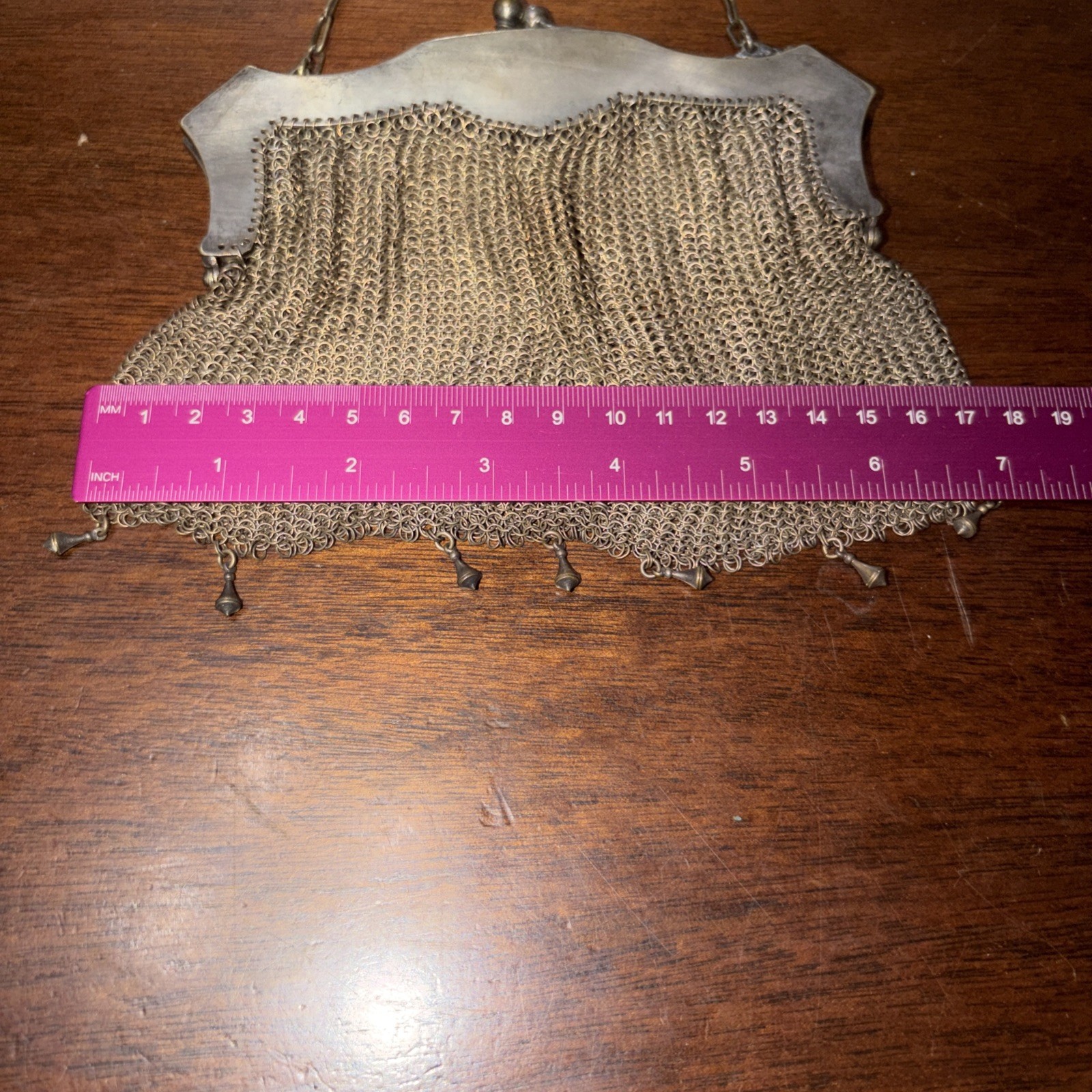Antique Art Nouveau German Silver Mesh Chain Link Mail Purse Clutch Evening Bag